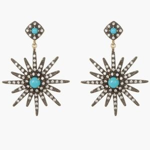 14K Yellow Gold Plated Turquoise & Swarovski Crystal Starburst Earrings